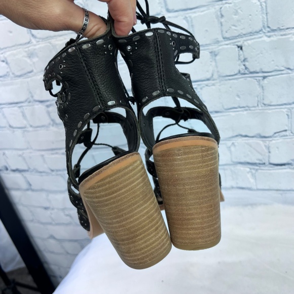 •|•DOLCE VITA•| Black Leather Studded Gladiator Sandals Size 9 w/ 4" Heel - Picture 6 of 16